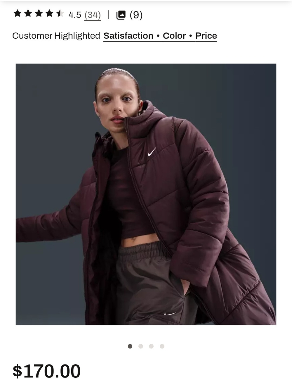 Nike Women’s Long Puffer Coat - Plum